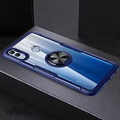 Coque Contour Silicone et Vitre Transparente Miroir 360 Degres avec Support Bague Anneau Aimante Magnetique pour Huawei Honor 10 Lite Bleu