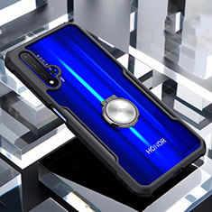 Coque Contour Silicone et Vitre Transparente Miroir 360 Degres avec Support Bague Anneau Aimante Magnetique pour Huawei Honor 20 Noir