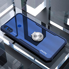 Coque Contour Silicone et Vitre Transparente Miroir 360 Degres avec Support Bague Anneau Aimante Magnetique pour Huawei Honor 8X Bleu