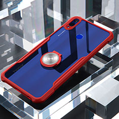 Coque Contour Silicone et Vitre Transparente Miroir 360 Degres avec Support Bague Anneau Aimante Magnetique pour Huawei Honor 8X Rouge