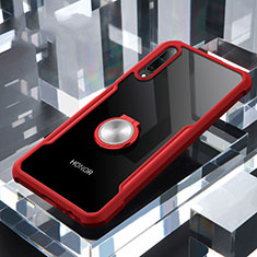 Coque Contour Silicone et Vitre Transparente Miroir 360 Degres avec Support Bague Anneau Aimante Magnetique pour Huawei Honor 9X Pro Rouge