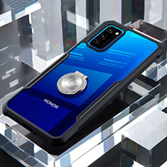 Coque Contour Silicone et Vitre Transparente Miroir 360 Degres avec Support Bague Anneau Aimante Magnetique pour Huawei Honor V30 5G Noir