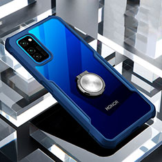 Coque Contour Silicone et Vitre Transparente Miroir 360 Degres avec Support Bague Anneau Aimante Magnetique pour Huawei Honor V30 Pro 5G Bleu