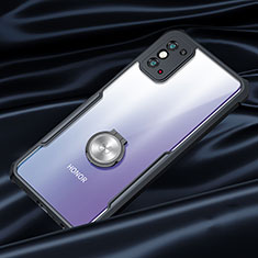 Coque Contour Silicone et Vitre Transparente Miroir 360 Degres avec Support Bague Anneau Aimante Magnetique pour Huawei Honor X10 Max 5G Noir