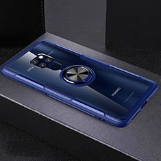 Coque Contour Silicone et Vitre Transparente Miroir 360 Degres avec Support Bague Anneau Aimante Magnetique pour Huawei Mate 20 Bleu