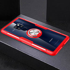 Coque Contour Silicone et Vitre Transparente Miroir 360 Degres avec Support Bague Anneau Aimante Magnetique pour Huawei Mate 20 Rouge
