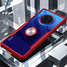 Coque Contour Silicone et Vitre Transparente Miroir 360 Degres avec Support Bague Anneau Aimante Magnetique pour Huawei Mate 30 5G Rouge