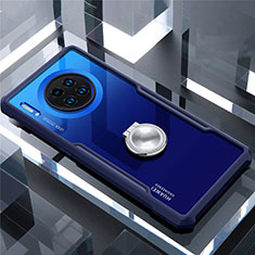 Coque Contour Silicone et Vitre Transparente Miroir 360 Degres avec Support Bague Anneau Aimante Magnetique pour Huawei Mate 30 Pro Bleu