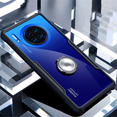 Coque Contour Silicone et Vitre Transparente Miroir 360 Degres avec Support Bague Anneau Aimante Magnetique pour Huawei Mate 30 Pro Noir