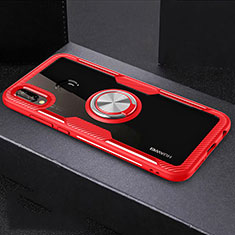 Coque Contour Silicone et Vitre Transparente Miroir 360 Degres avec Support Bague Anneau Aimante Magnetique pour Huawei P20 Lite Rouge