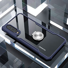 Coque Contour Silicone et Vitre Transparente Miroir 360 Degres avec Support Bague Anneau Aimante Magnetique pour Huawei P30 Bleu