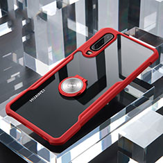 Coque Contour Silicone et Vitre Transparente Miroir 360 Degres avec Support Bague Anneau Aimante Magnetique pour Huawei P30 Rouge