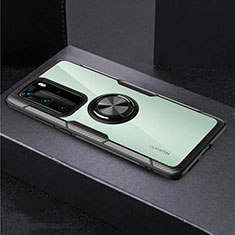 Coque Contour Silicone et Vitre Transparente Miroir 360 Degres avec Support Bague Anneau Aimante Magnetique pour Huawei P40 Pro Noir