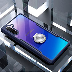 Coque Contour Silicone et Vitre Transparente Miroir 360 Degres avec Support Bague Anneau Aimante Magnetique pour Samsung Galaxy Note 10 Bleu