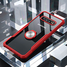 Coque Contour Silicone et Vitre Transparente Miroir 360 Degres avec Support Bague Anneau Aimante Magnetique pour Samsung Galaxy S10 Plus Rouge