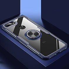 Coque Contour Silicone et Vitre Transparente Miroir 360 Degres avec Support Bague Anneau Aimante Magnetique pour Xiaomi Mi 8 Lite Bleu
