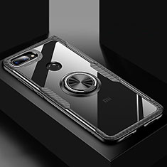 Coque Contour Silicone et Vitre Transparente Miroir 360 Degres avec Support Bague Anneau Aimante Magnetique pour Xiaomi Mi 8 Lite Noir