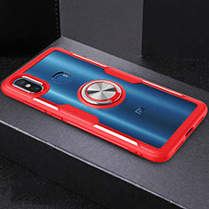 Coque Contour Silicone et Vitre Transparente Miroir 360 Degres avec Support Bague Anneau Aimante Magnetique pour Xiaomi Mi 8 Rouge