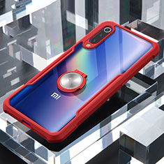 Coque Contour Silicone et Vitre Transparente Miroir 360 Degres avec Support Bague Anneau Aimante Magnetique pour Xiaomi Mi 9 Lite Rouge
