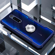 Coque Contour Silicone et Vitre Transparente Miroir 360 Degres avec Support Bague Anneau Aimante Magnetique T01 pour Xiaomi Mi 9T Bleu