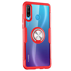 Coque Contour Silicone et Vitre Transparente Miroir 360 Degres avec Support Bague Anneau Aimante Magnetique Z01 pour Huawei P30 Lite New Edition Rouge