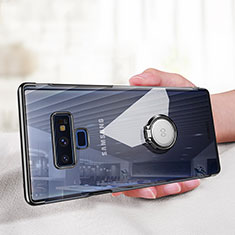 Coque Contour Silicone et Vitre Transparente Miroir 360 Degres avec Support Bague Anneau Aimante pour Samsung Galaxy Note 9 Noir