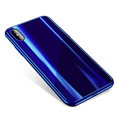 Coque Contour Silicone et Vitre Transparente Miroir Housse Etui pour Apple iPhone Xs Bleu
