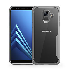 Coque Contour Silicone et Vitre Transparente Miroir Housse Etui pour Samsung Galaxy A6 (2018) Gris