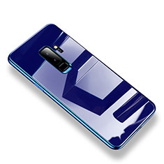 Coque Contour Silicone et Vitre Transparente Miroir Housse Etui S01 pour Samsung Galaxy S9 Plus Bleu