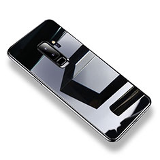 Coque Contour Silicone et Vitre Transparente Miroir Housse Etui S01 pour Samsung Galaxy S9 Plus Noir