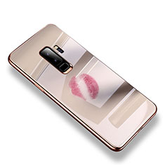 Coque Contour Silicone et Vitre Transparente Miroir Housse Etui S01 pour Samsung Galaxy S9 Plus Or