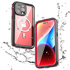 Coque Etanche Contour Silicone et Plastique Housse Etui Waterproof 360 Degres avec Mag-Safe Magnetic Magnetique pour Apple iPhone 13 Pro Rouge