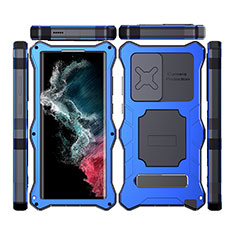 Coque Etanche Contour Silicone et Plastique Housse Etui Waterproof 360 Degres avec Support T02 pour Samsung Galaxy S21 Ultra 5G Bleu