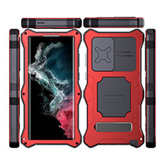 Coque Etanche Contour Silicone et Plastique Housse Etui Waterproof 360 Degres avec Support T02 pour Samsung Galaxy S21 Ultra 5G Rouge