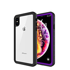 Coque Etanche Contour Silicone et Plastique Housse Etui Waterproof 360 Degres W01 pour Apple iPhone Xs Violet