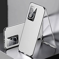 Coque Luxe Aluminum Metal et Cuir Housse Etui 360 Degres P01 pour Huawei Honor 100 5G Argent