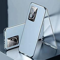 Coque Luxe Aluminum Metal et Cuir Housse Etui 360 Degres P01 pour Huawei Honor 100 5G Bleu