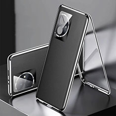 Coque Luxe Aluminum Metal et Cuir Housse Etui 360 Degres P01 pour Huawei Honor 100 5G Noir