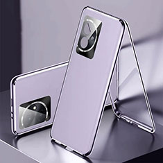 Coque Luxe Aluminum Metal et Cuir Housse Etui 360 Degres P01 pour Huawei Honor 100 5G Violet