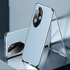 Coque Luxe Aluminum Metal et Cuir Housse Etui 360 Degres P01 pour Huawei Honor 100 Pro 5G Bleu
