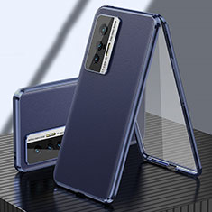 Coque Luxe Aluminum Metal et Cuir Housse Etui 360 Degres pour Vivo X70 5G Bleu