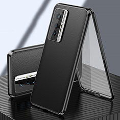 Coque Luxe Aluminum Metal et Cuir Housse Etui 360 Degres pour Vivo X70 5G Noir