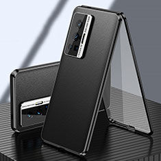 Coque Luxe Aluminum Metal et Cuir Housse Etui 360 Degres pour Vivo X70 Pro 5G Noir