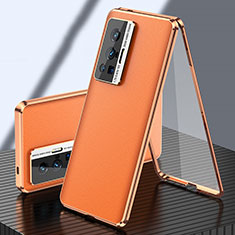 Coque Luxe Aluminum Metal et Cuir Housse Etui 360 Degres pour Vivo X70 Pro 5G Orange