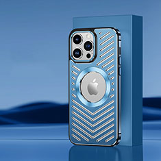 Coque Luxe Aluminum Metal Housse et Bumper Silicone Etui avec Mag-Safe Magnetic Magnetique AC1 pour Apple iPhone 14 Pro Bleu