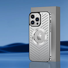 Coque Luxe Aluminum Metal Housse et Bumper Silicone Etui avec Mag-Safe Magnetic Magnetique AC1 pour Apple iPhone 14 Pro Max Argent