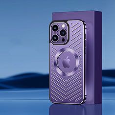 Coque Luxe Aluminum Metal Housse et Bumper Silicone Etui avec Mag-Safe Magnetic Magnetique AC1 pour Apple iPhone 15 Pro Violet