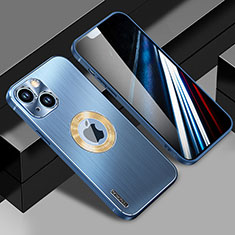 Coque Luxe Aluminum Metal Housse et Bumper Silicone Etui avec Mag-Safe Magnetic Magnetique JL1 pour Apple iPhone 14 Plus Bleu