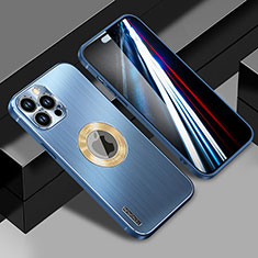 Coque Luxe Aluminum Metal Housse et Bumper Silicone Etui avec Mag-Safe Magnetic Magnetique JL1 pour Apple iPhone 14 Pro Bleu