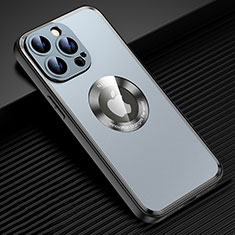Coque Luxe Aluminum Metal Housse et Bumper Silicone Etui avec Mag-Safe Magnetic Magnetique JL2 pour Apple iPhone 13 Pro Bleu